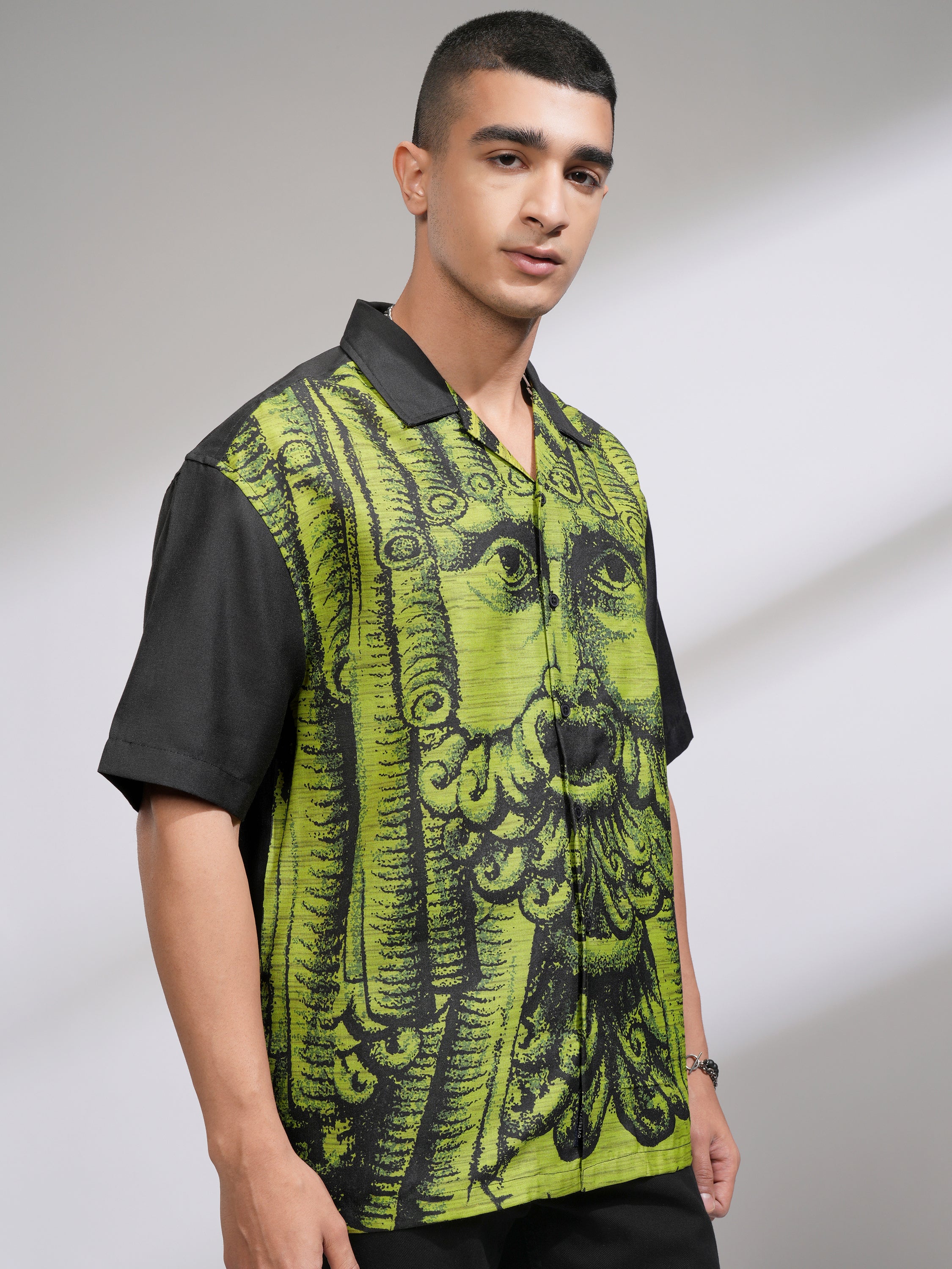 Highlander Men Black Printed Oversized Fit Casual Shirt - Black - Image 6