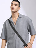 Highlander Men Grey Self Design Oversized Fit Casual Shirt - Grey - Image 1