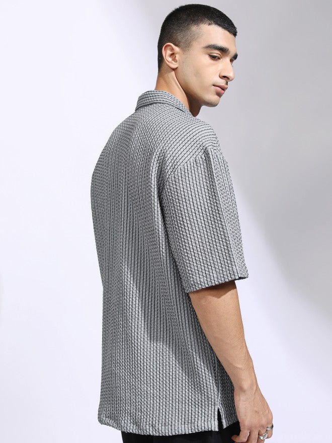 Highlander Men Grey Self Design Oversized Fit Casual Shirt - Grey - Image 3