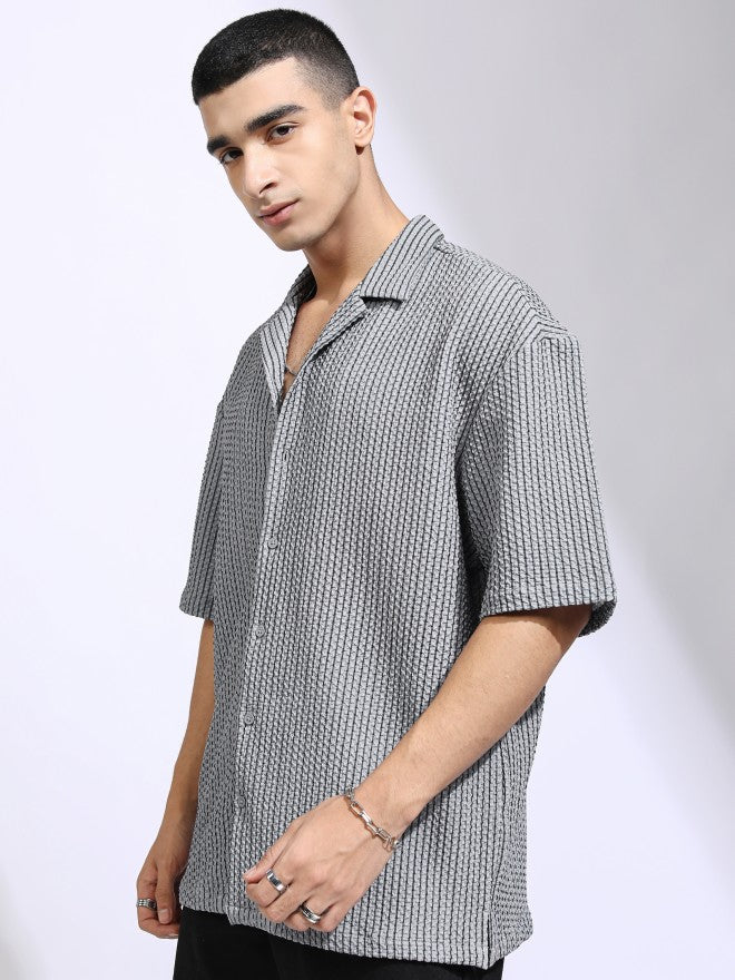 Highlander Men Grey Self Design Oversized Fit Casual Shirt - Grey - Image 4