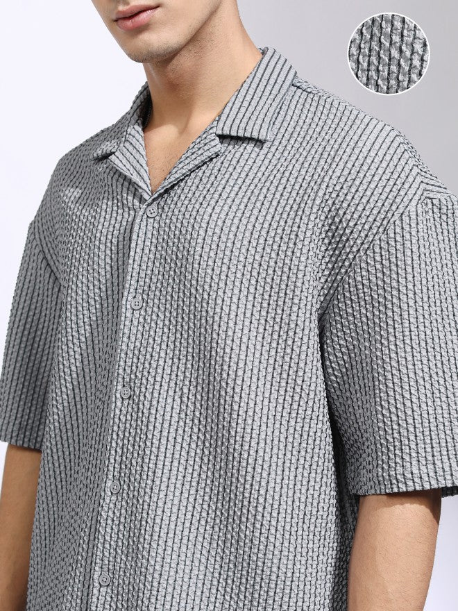 Highlander Men Grey Self Design Oversized Fit Casual Shirt - Grey - Image 5