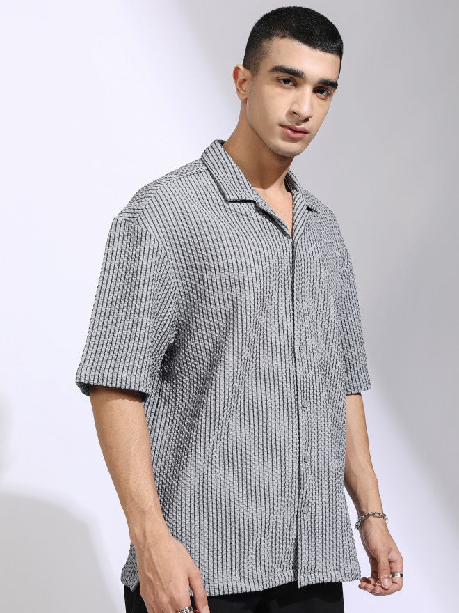 Highlander Men Grey Self Design Oversized Fit Casual Shirt - Grey - Image 6