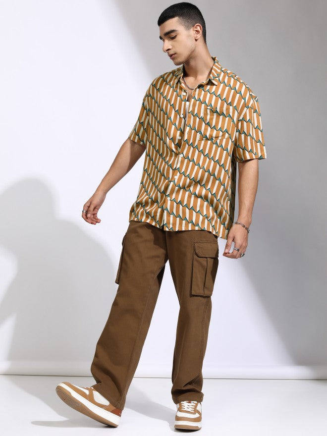 Highlander Men Mustard Printed Oversized Fit Casual Shirt - Mustard - Image 2