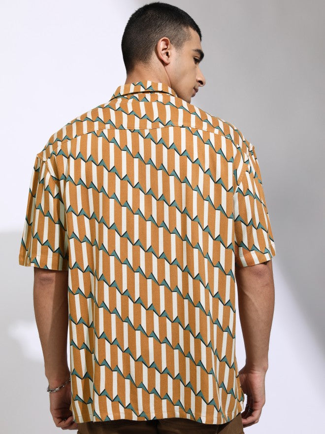 Highlander Men Mustard Printed Oversized Fit Casual Shirt - Mustard - Image 3