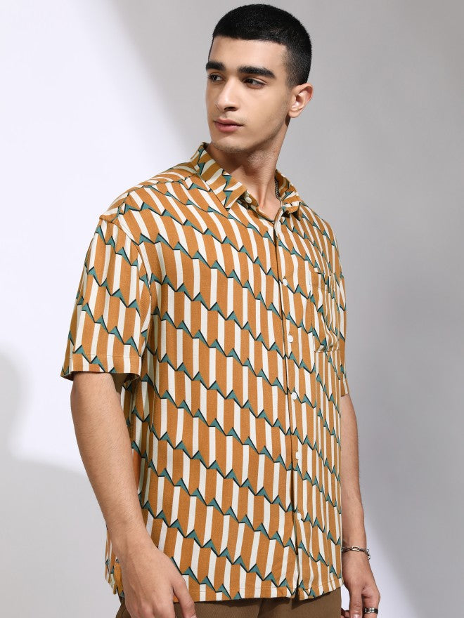 Highlander Men Mustard Printed Oversized Fit Casual Shirt - Mustard - Image 6