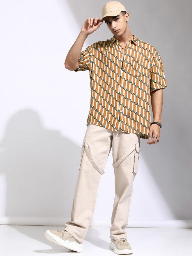 Highlander Men Mustard Printed Oversized Fit Casual Shirt - Mustard - Image 2