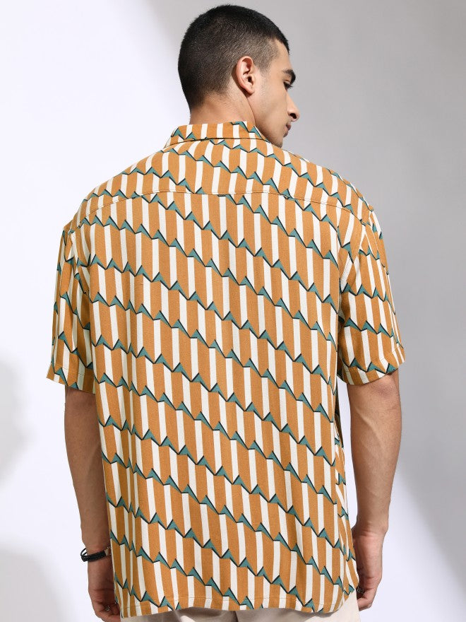 Highlander Men Mustard Printed Oversized Fit Casual Shirt - Mustard - Image 3