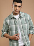 Highlander Men Sea Green Checked Oversized Fit Casual Shirt - Green - Image 1