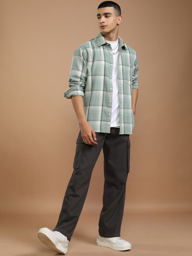 Highlander Men Sea Green Checked Oversized Fit Casual Shirt - Green - Image 2