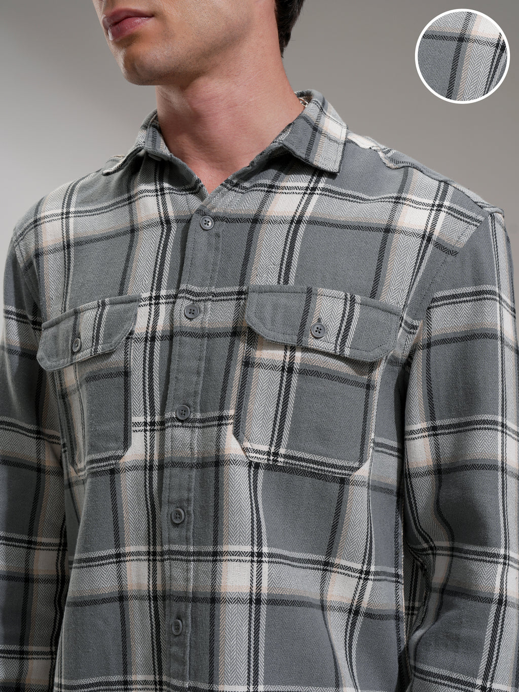 Highlander Men Grey Checked Oversized Fit Casual Shirt - Grey - Image 5
