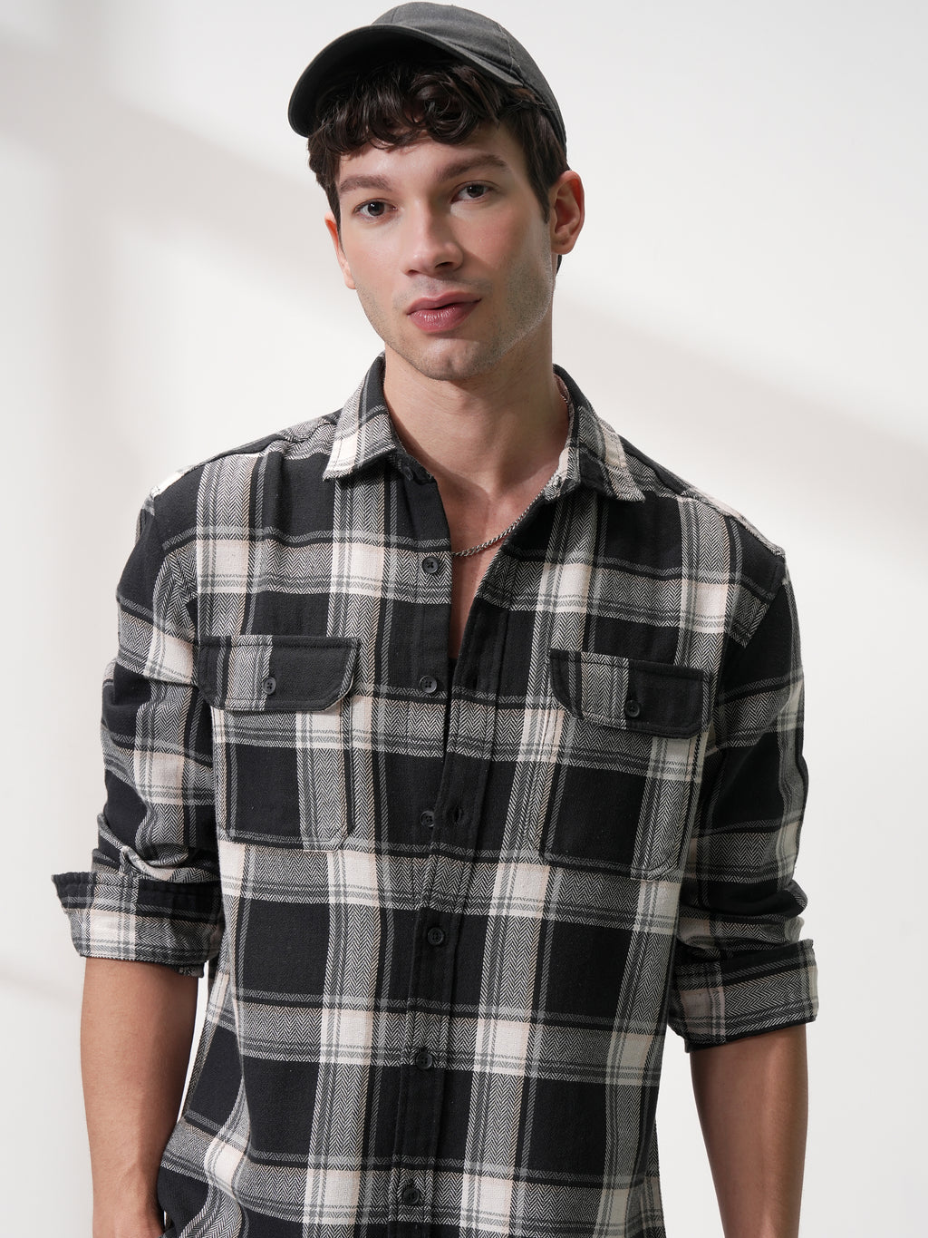 Highlander Men Black Checked Oversized Fit Casual Shirt - Black - Image 1