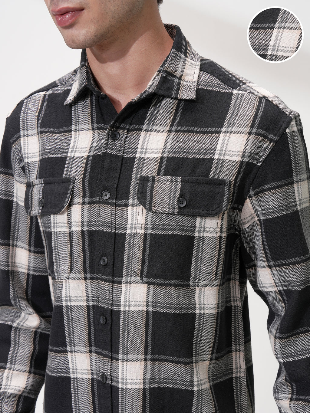 Highlander Men Black Checked Oversized Fit Casual Shirt - Black - Image 5