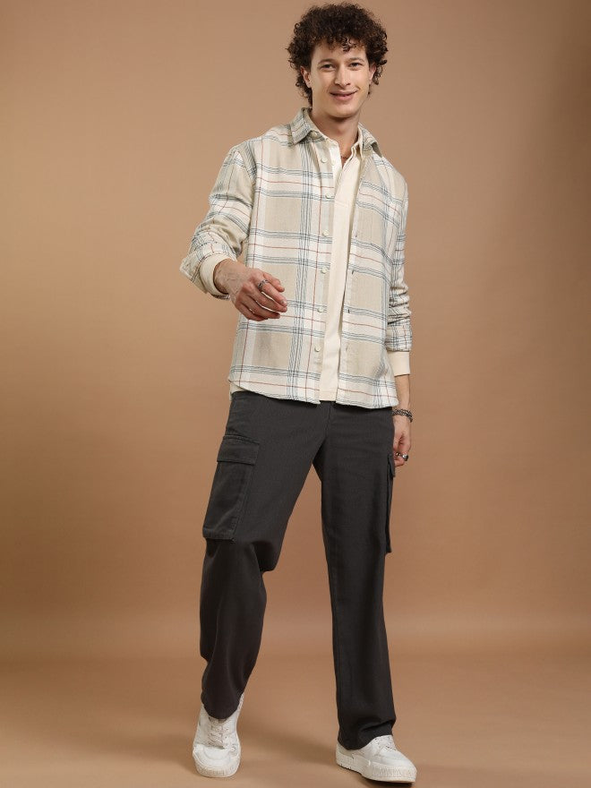 Highlander Men Off White Checked Relaxed Fit Casual Shirt - Off White - Image 2