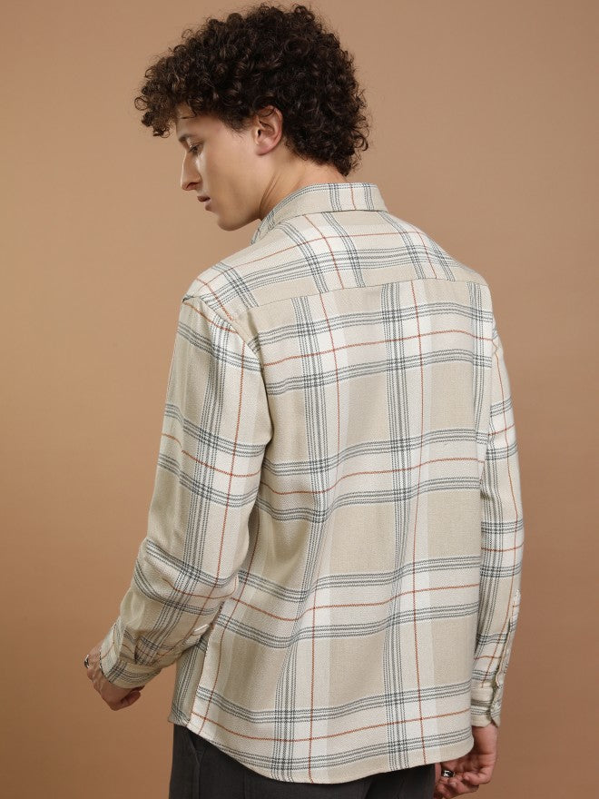 Highlander Men Off White Checked Relaxed Fit Casual Shirt - Off White - Image 3