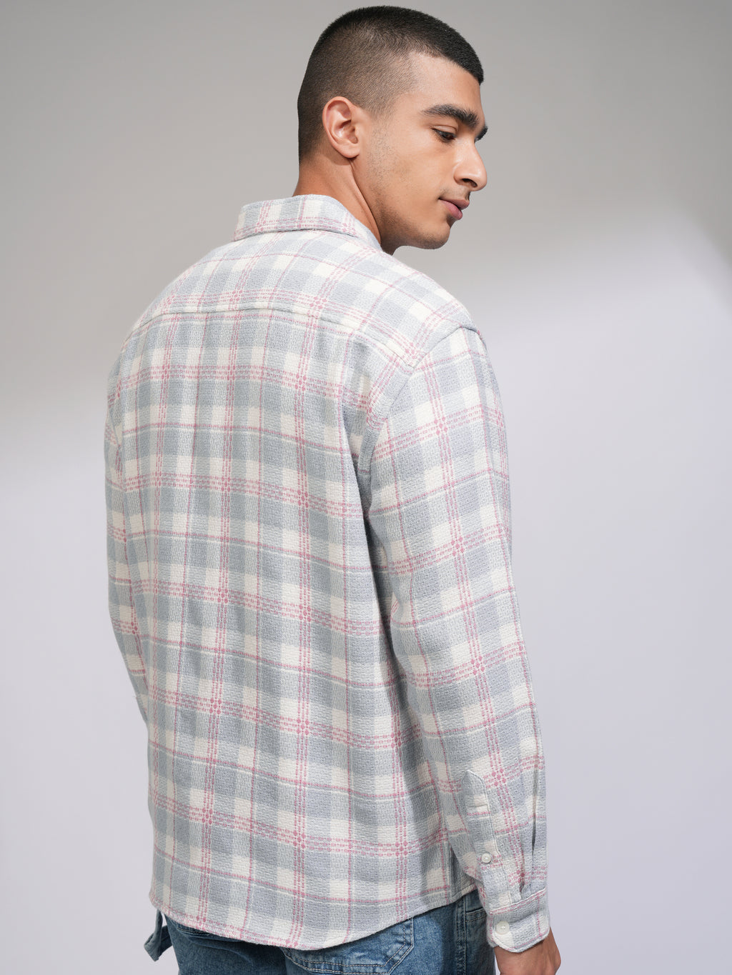Highlander Men Blue Checked Relaxed Fit Casual Shirt - Blue - Image 3