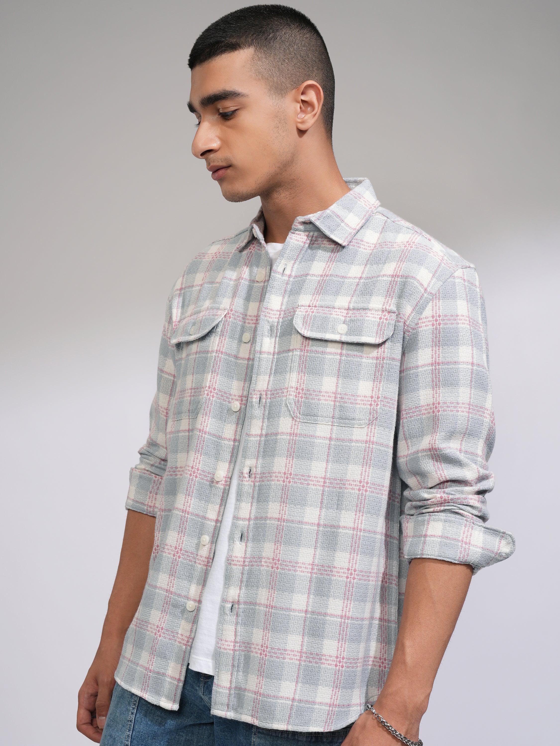 Highlander Men Blue Checked Relaxed Fit Casual Shirt - Blue - Image 4