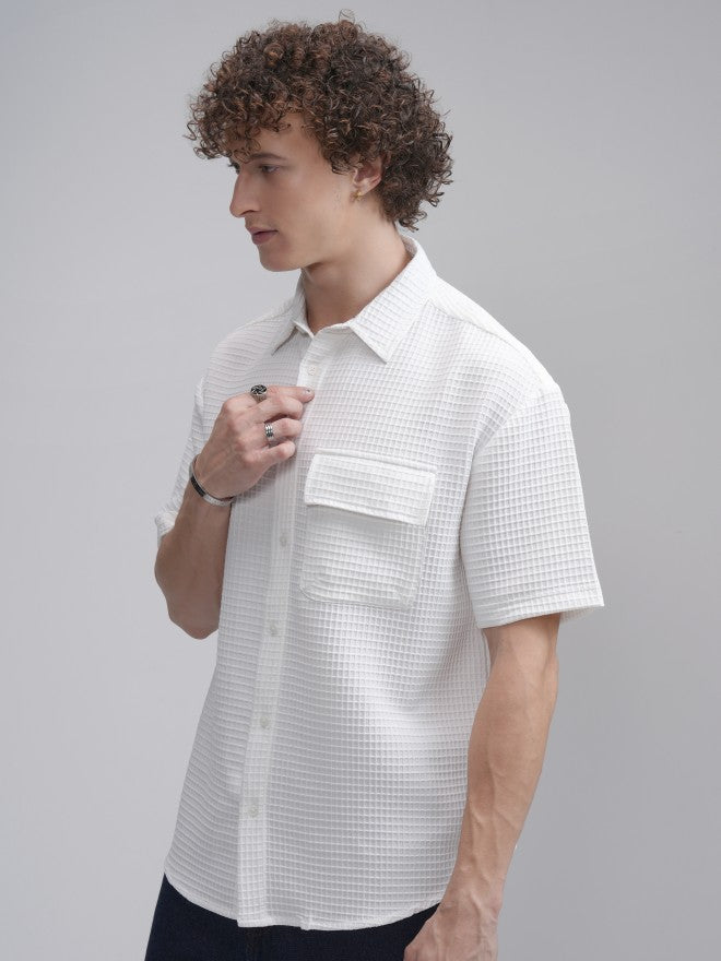 Highlander Men White Solid Oversized Fit Casual Shirt - White - Image 4