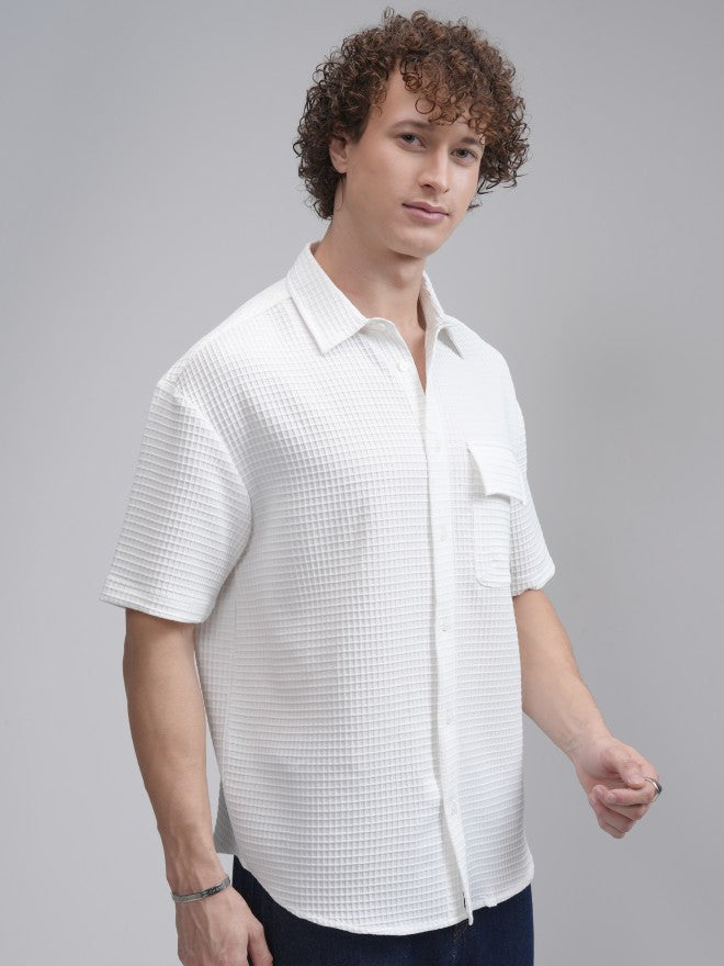 Highlander Men White Solid Oversized Fit Casual Shirt - White - Image 6