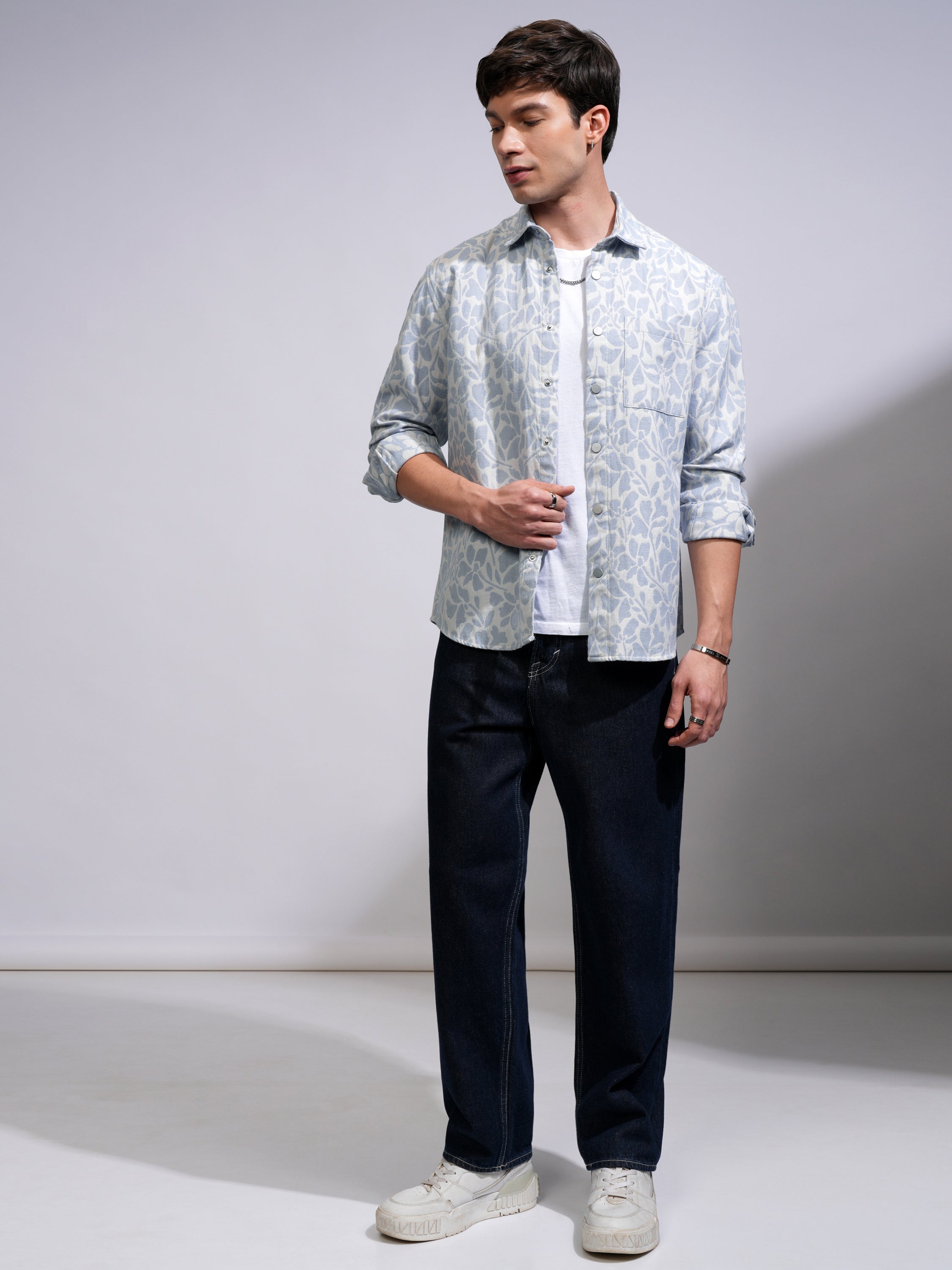 Highlander Men White Textured Oversized Casual Shirt - White - Image 2