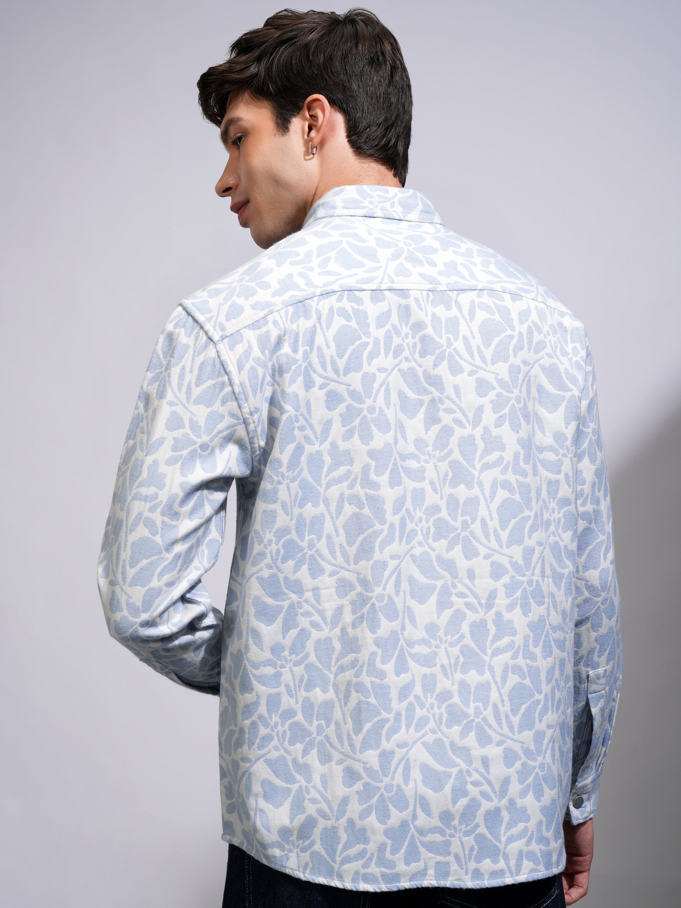 Highlander Men White Textured Oversized Casual Shirt - White - Image 3