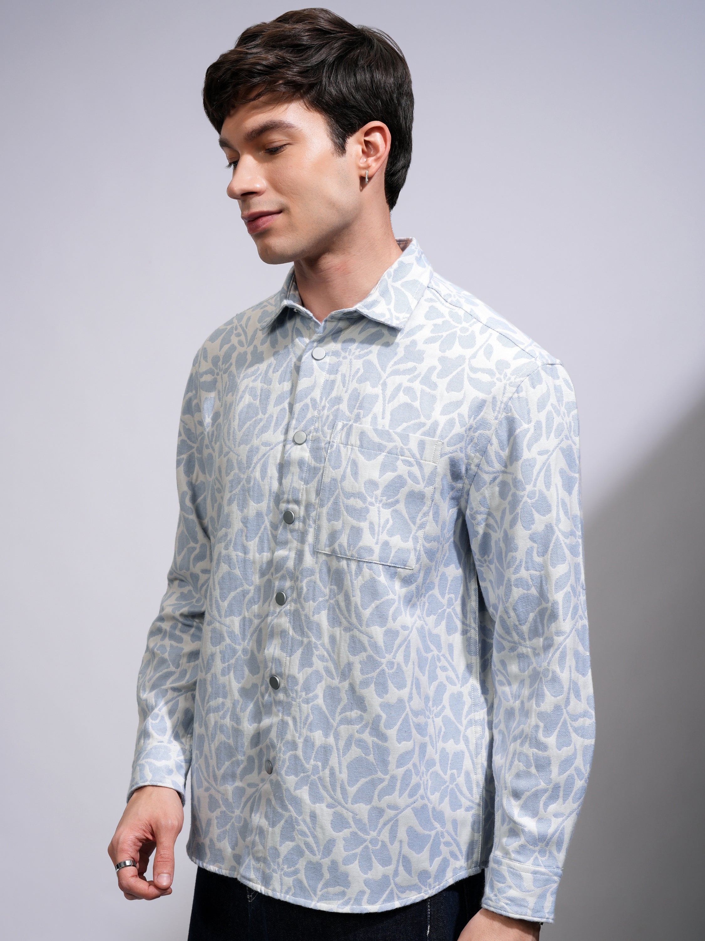 Highlander Men White Textured Oversized Casual Shirt - White - Image 4