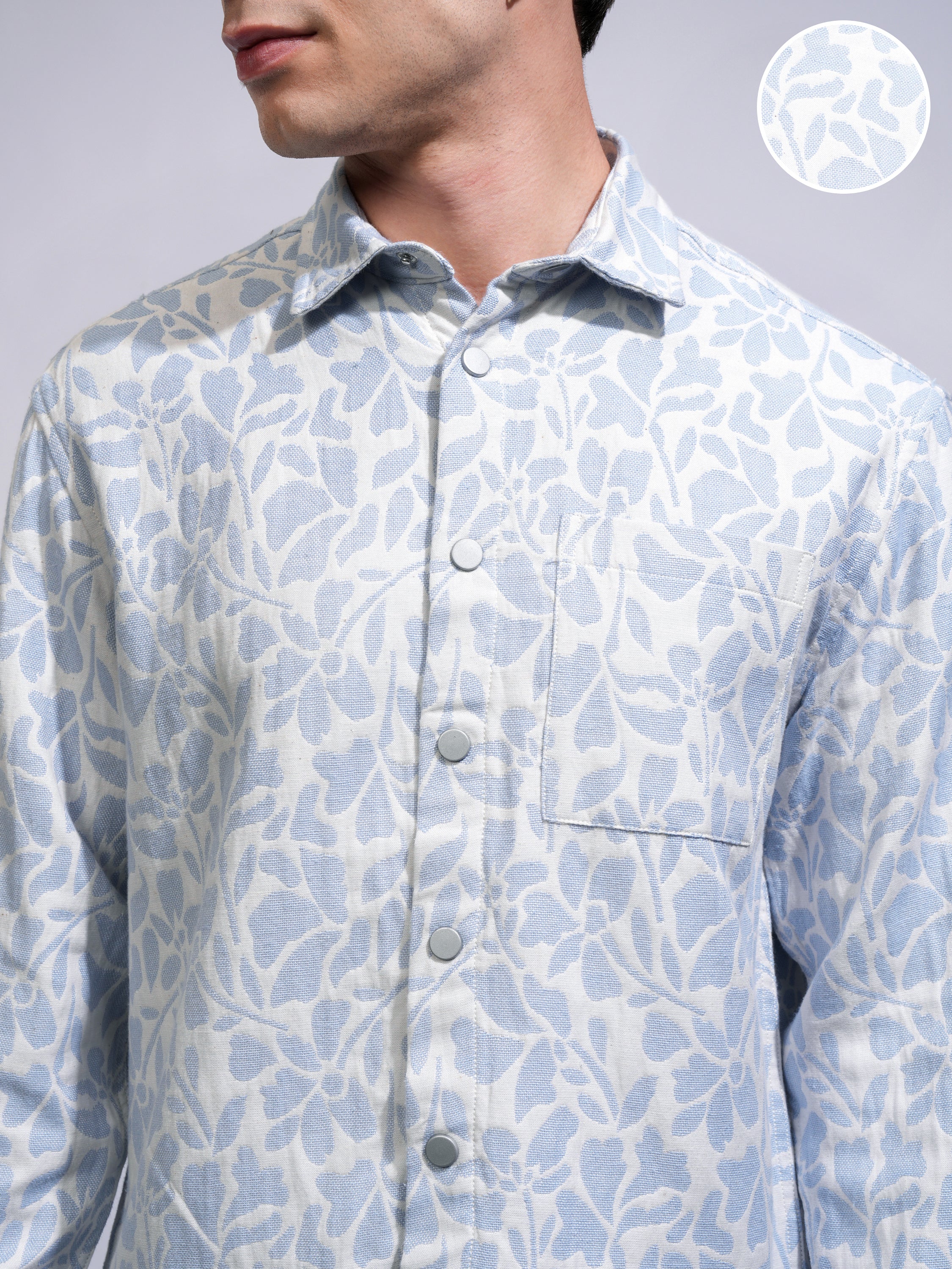 Highlander Men White Textured Oversized Casual Shirt - White - Image 5