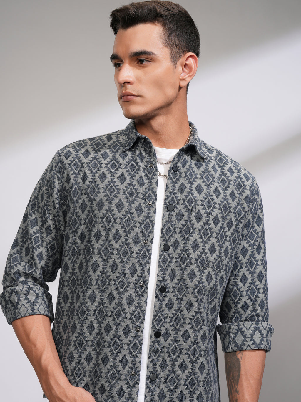 Highlander Men Teal Textured Oversized Fit Casual Shirt - Teal - Image 1