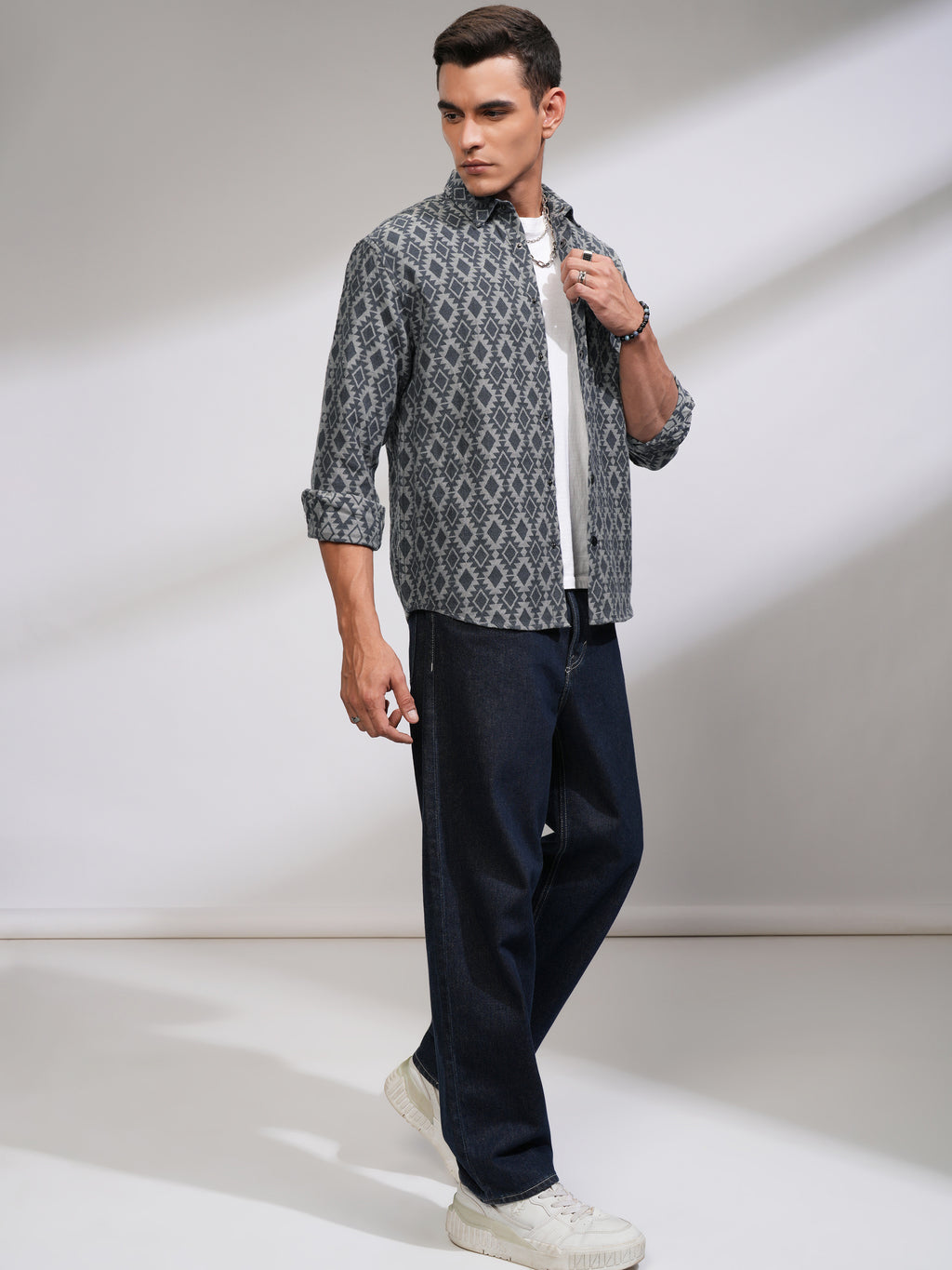 Highlander Men Teal Textured Oversized Fit Casual Shirt - Teal - Image 2