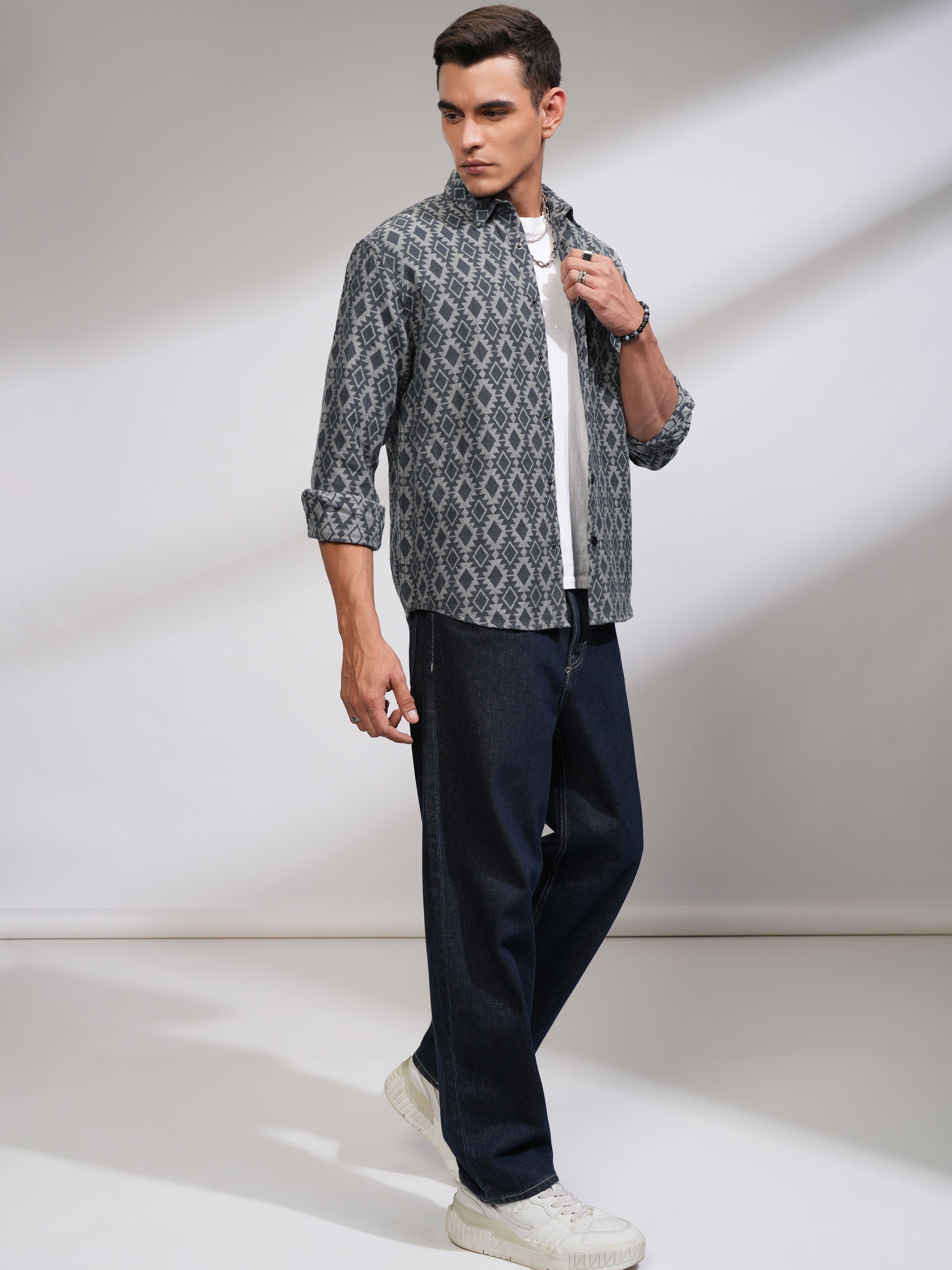 Highlander Men Teal Textured Oversized Fit Casual Shirt - Teal - Image 2