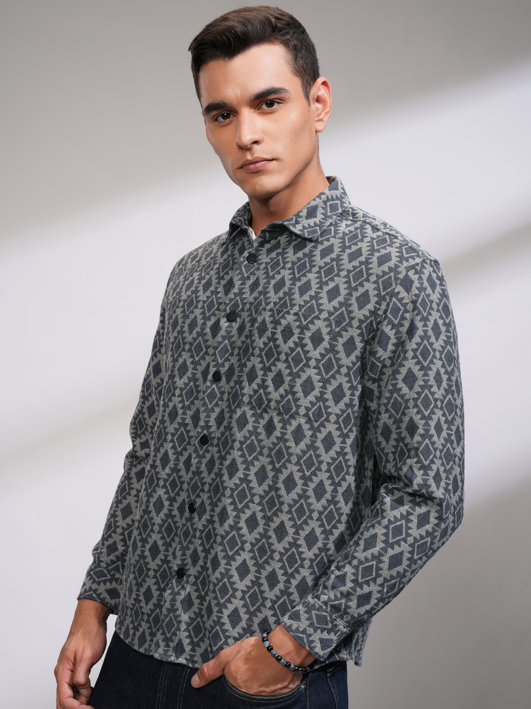 Highlander Men Teal Textured Oversized Fit Casual Shirt - Teal - Image 4