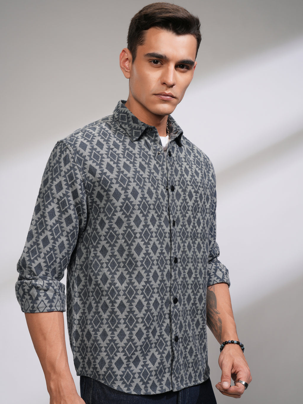 Highlander Men Teal Textured Oversized Fit Casual Shirt - Teal - Image 6