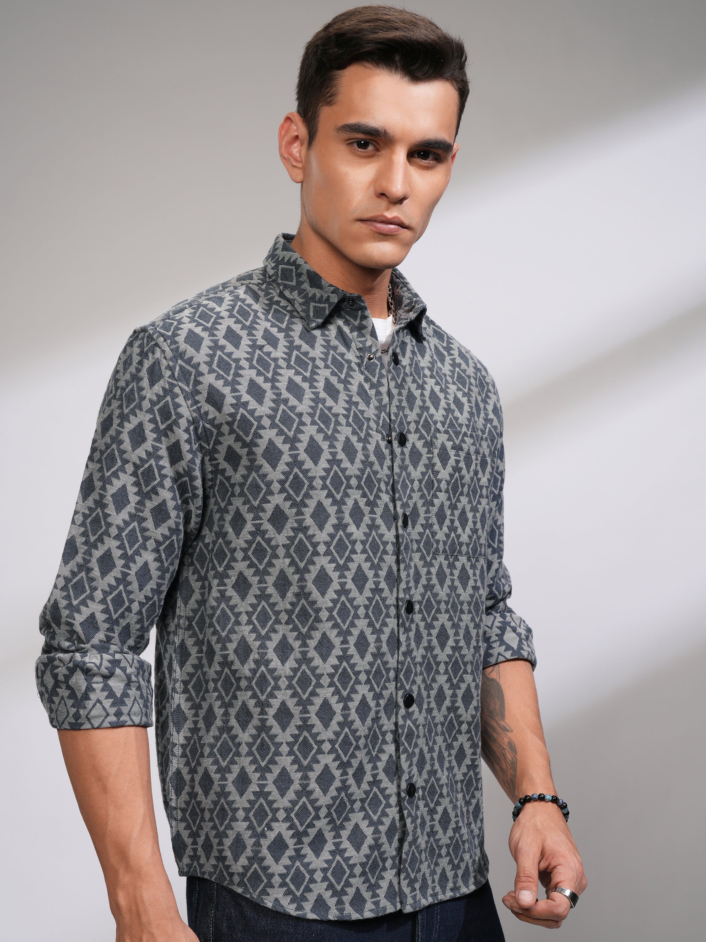 Highlander Men Teal Textured Oversized Fit Casual Shirt - Teal - Image 6