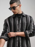 Highlander Men Black Striped Relaxed Fit Casual Shirt - Black - Image 1