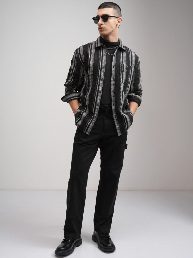 Highlander Men Black Striped Relaxed Fit Casual Shirt - Black - Image 2