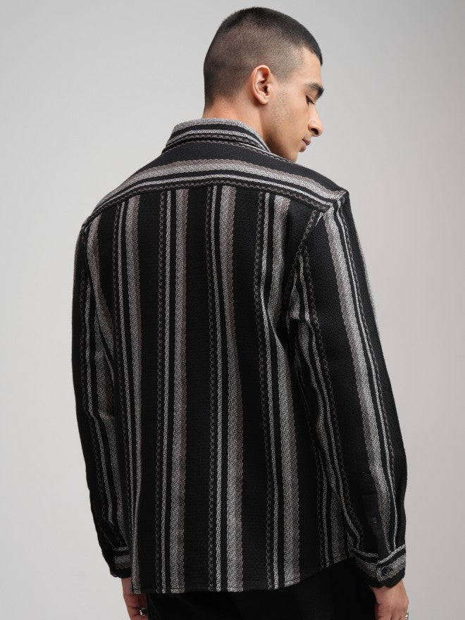 Highlander Men Black Striped Relaxed Fit Casual Shirt - Black - Image 3