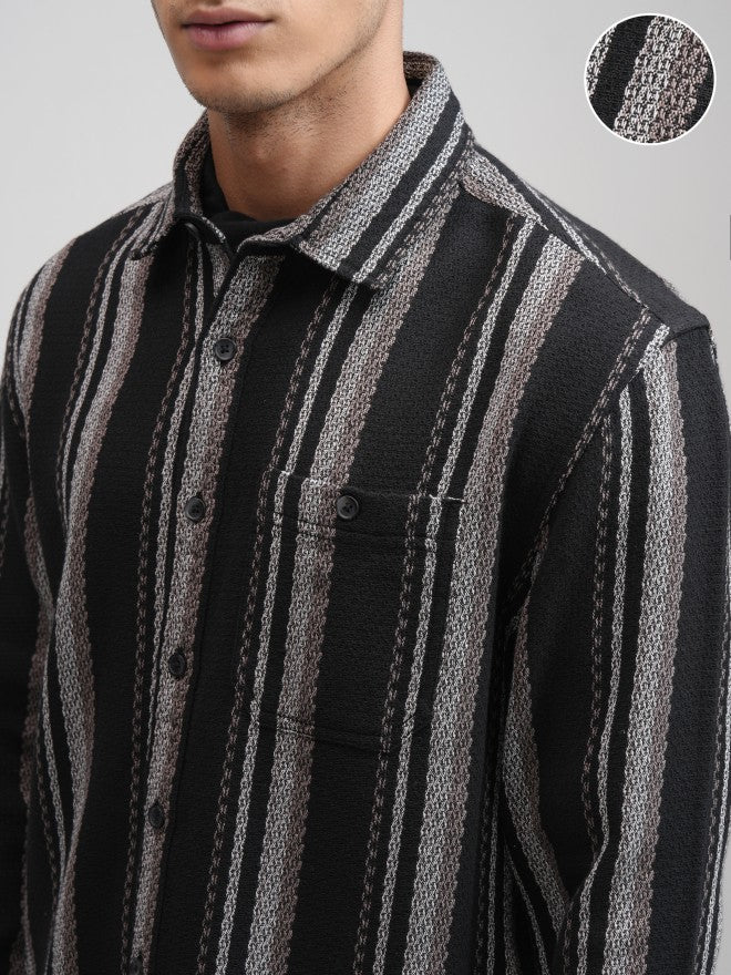 Highlander Men Black Striped Relaxed Fit Casual Shirt - Black - Image 5