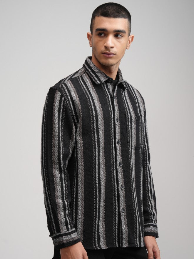 Highlander Men Black Striped Relaxed Fit Casual Shirt - Black - Image 6