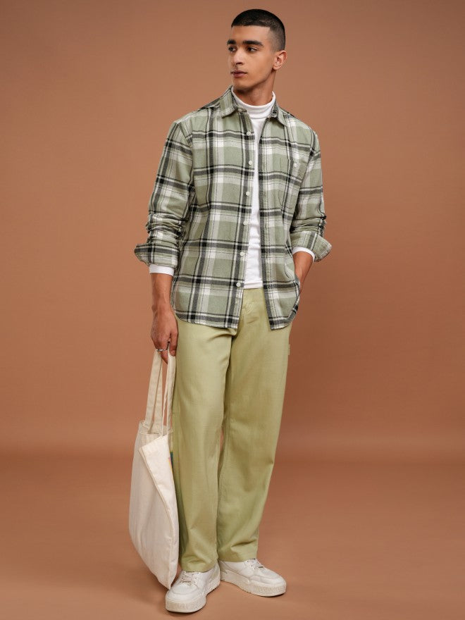 Highlander Men Olive Checked Relaxed Fit Casual Shirt - Olive - Image 2