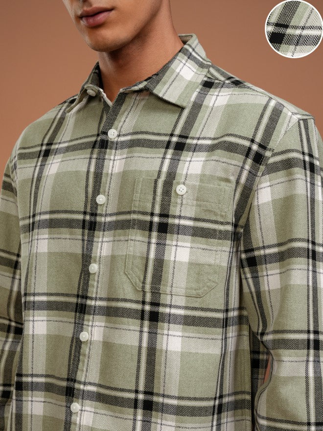 Highlander Men Olive Checked Relaxed Fit Casual Shirt - Olive - Image 5