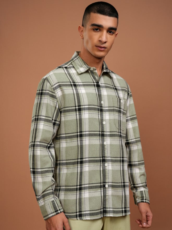 Highlander Men Olive Checked Relaxed Fit Casual Shirt - Olive - Image 6