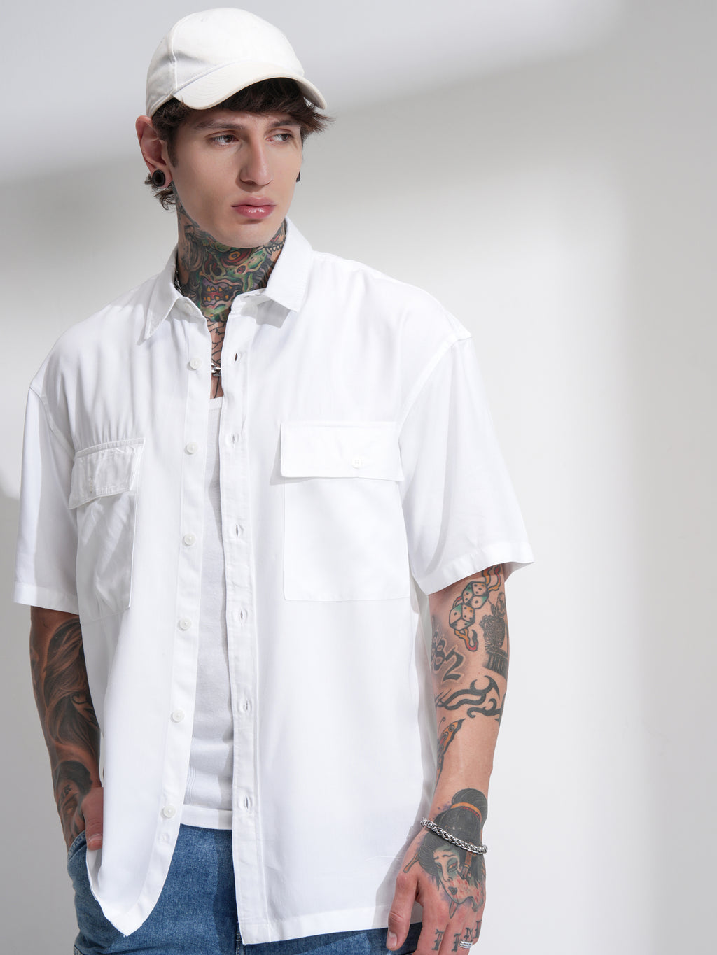Highlander Men White Solid Oversized Fit Casual Shirt - White - Image 1