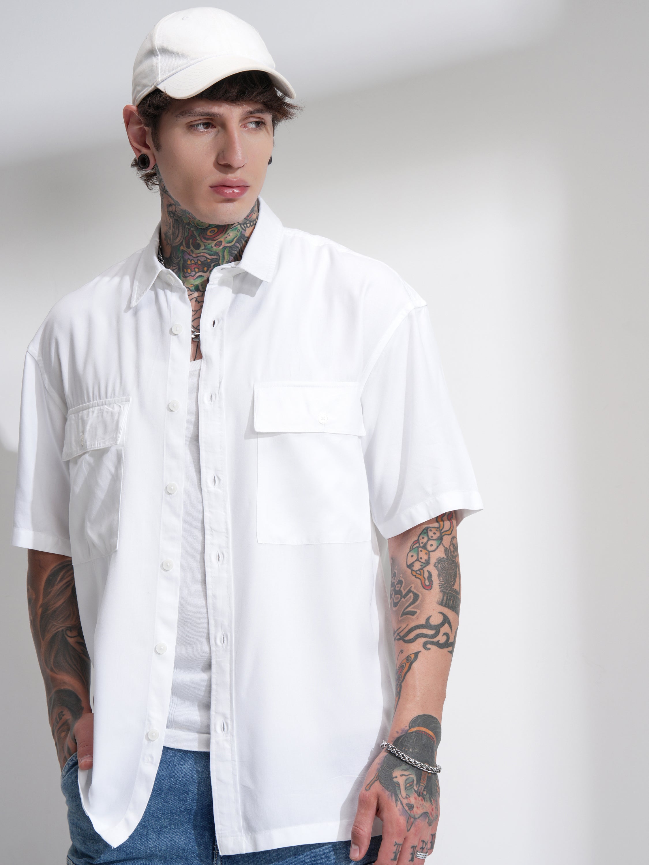 Highlander Men White Solid Oversized Fit Casual Shirt - White - Image 1