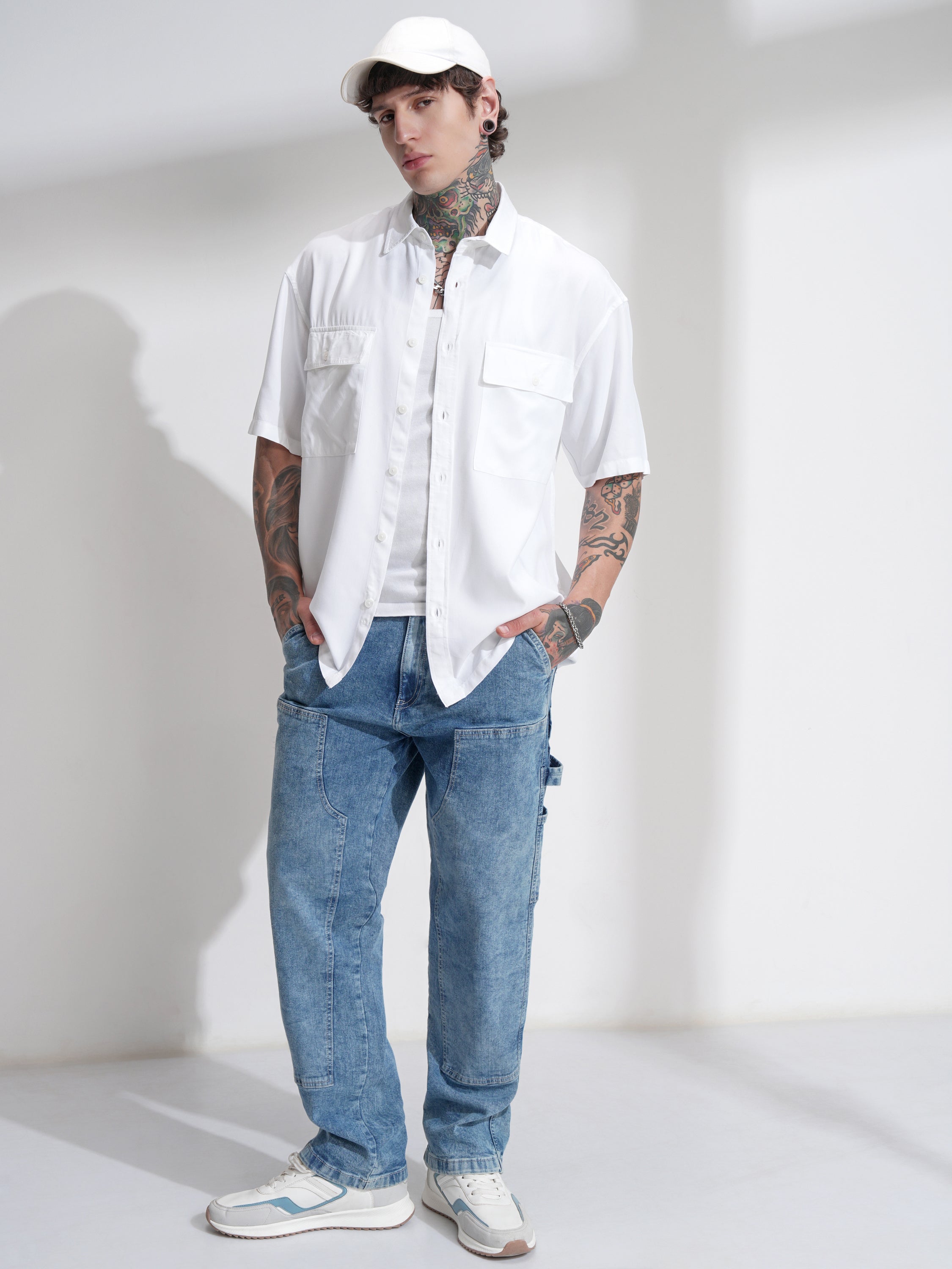 Highlander Men White Solid Oversized Fit Casual Shirt - White - Image 2