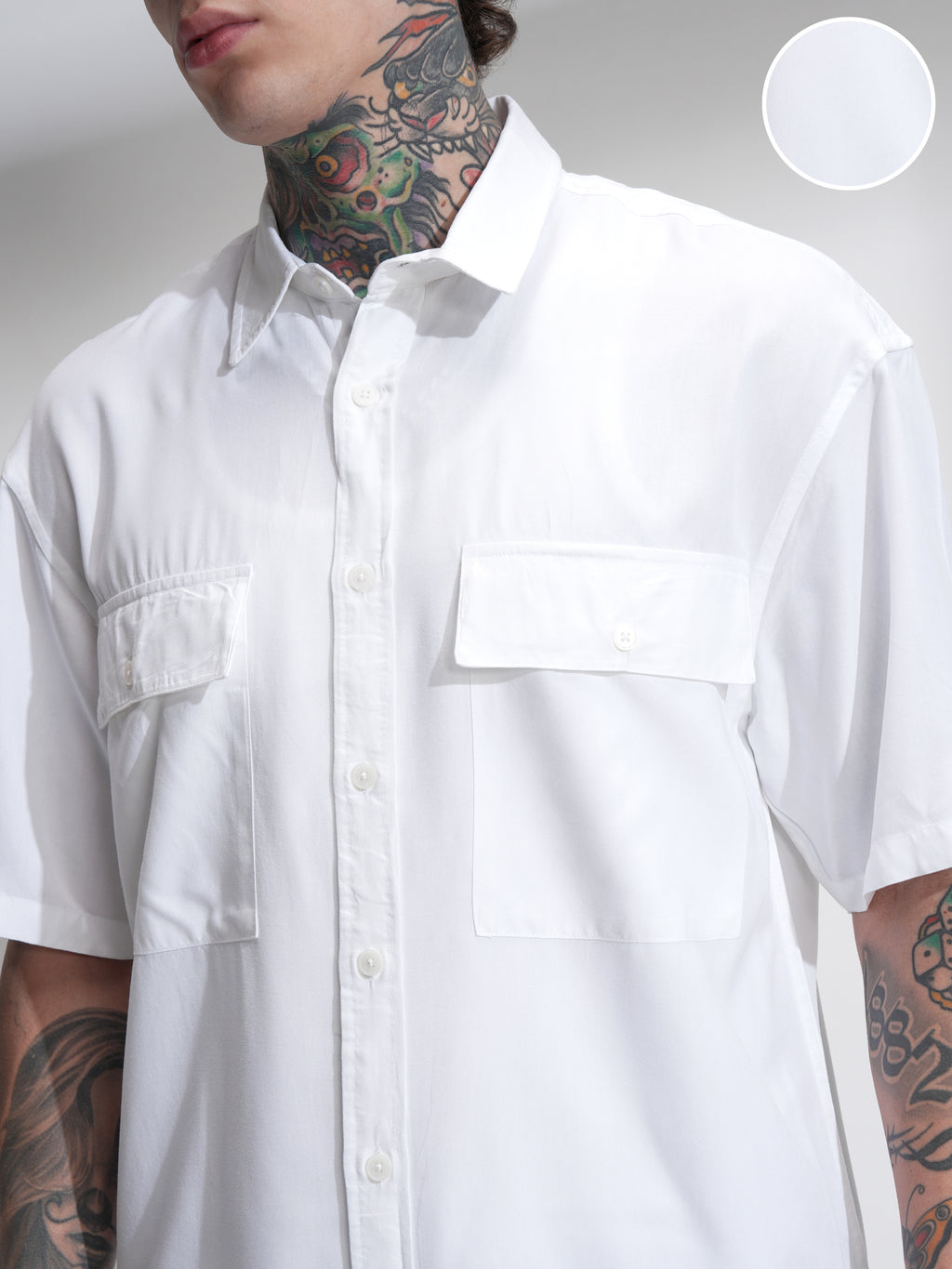 Highlander Men White Solid Oversized Fit Casual Shirt - White - Image 5