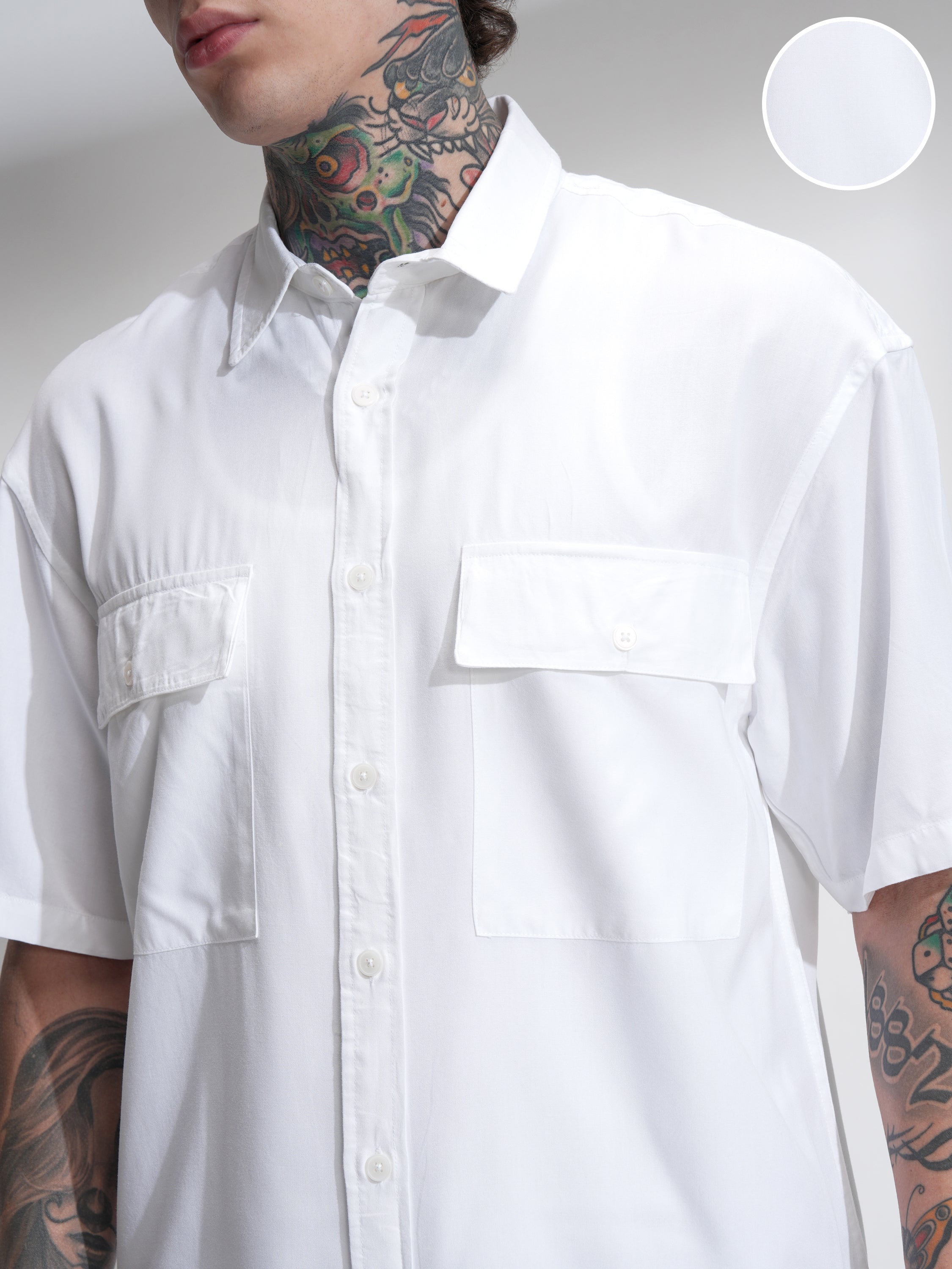 Highlander Men White Solid Oversized Fit Casual Shirt - White - Image 5
