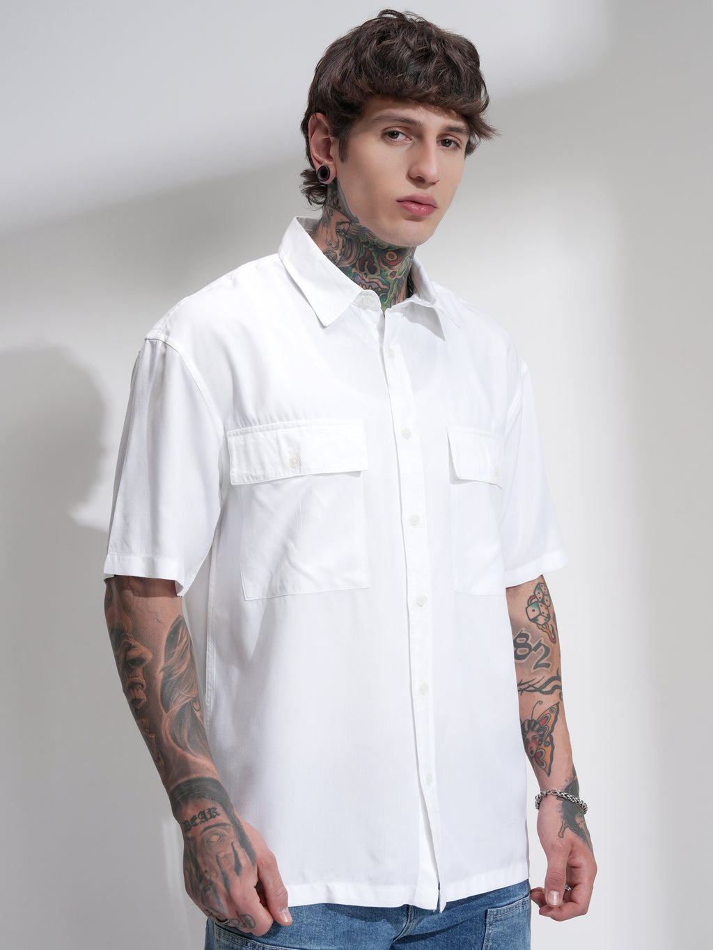 Highlander Men White Solid Oversized Fit Casual Shirt - White - Image 6
