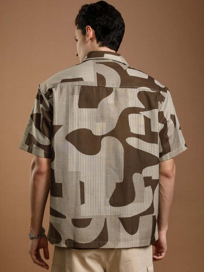 Highlander Men Mustard Printed Oversized Fit Casual Shirt - Mustard - Image 3