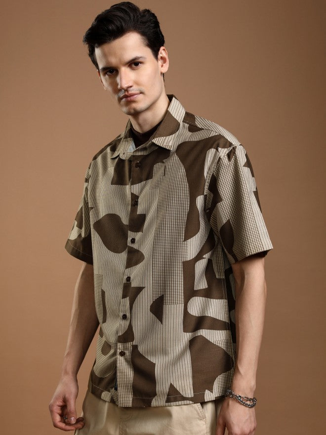 Highlander Men Mustard Printed Oversized Fit Casual Shirt - Mustard - Image 4