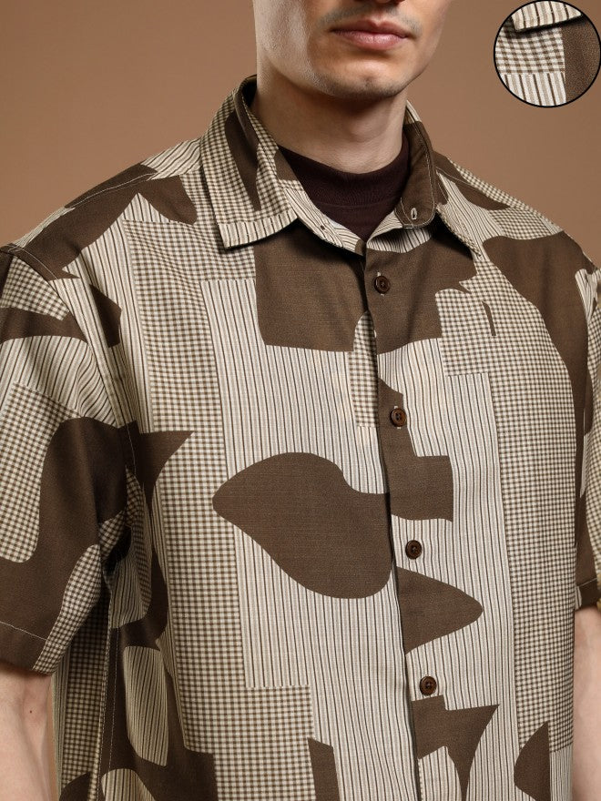 Highlander Men Mustard Printed Oversized Fit Casual Shirt - Mustard - Image 5