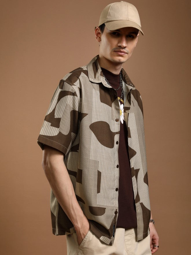 Highlander Men Mustard Printed Oversized Fit Casual Shirt - Mustard - Image 6